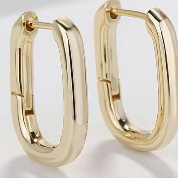 Square U-Shape Hoop Earrings 18K Gold Plated Stainless Steel NWOT - Picture 8 of 9